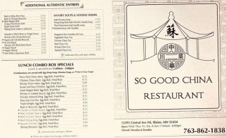 So Good China menu