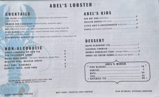 Abel's Lobster menu