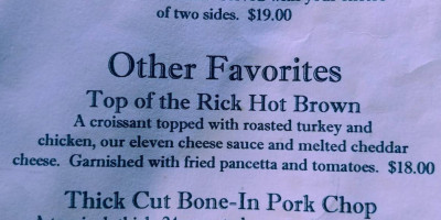 The Rickhouse Lounge menu