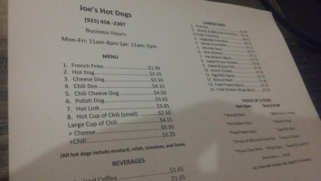 Joe's Hot Dogs Chinese Food menu