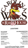 Carolina Wings menu