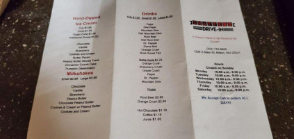 Shaffer's Drive In menu