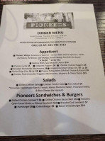 Pioneers Pub Grub menu