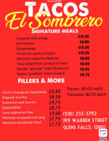 Tacos El Sombrero menu