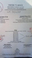 Mister T's Wings menu