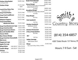 Smith's Country Store menu