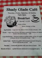 Shady Glade Cafe menu