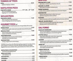 Toninos Pizza And Pasta Co menu