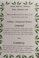 Anna Marie's Winery Cafe menu