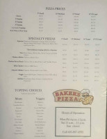 Baker's Pizza menu