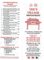 Yee's Village menu