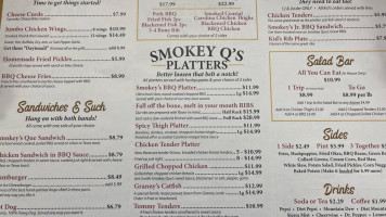 Smokey Que's menu