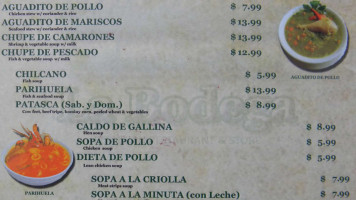La Bodega Peruvian Restaurant menu