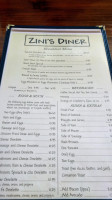 Zini's Diner menu