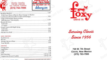 Foxy Drive In menu