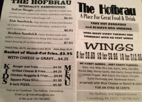 The New Hofbrau menu