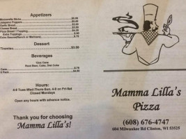 Mamma Lilla's Pizza menu