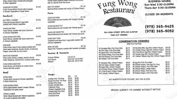 Fung Wong menu