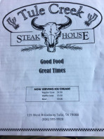 Tule Creek Steakhouse menu