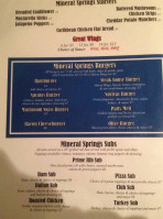 Mineral Springs Pizza Pub Grill menu