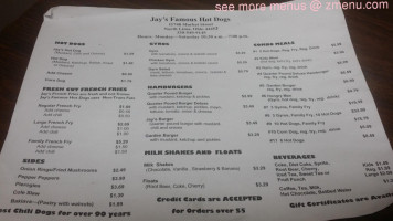 Jay's Famous Hot Dogs menu