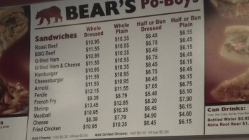 Bear's menu