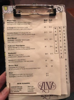 Zinz Wine menu