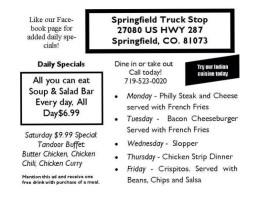 Springfield Truck Stop menu