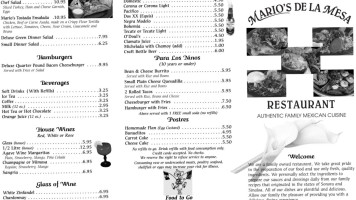 Mario's de La Mesa Restaurant menu