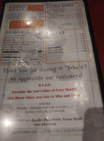 Bebo's Cafe menu