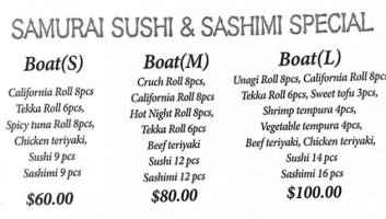 Samurai Sushi menu