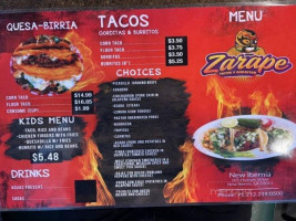 Zarape Tacos Y Gorditas menu