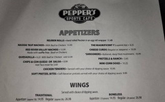 Pepper's Sports Cafe menu