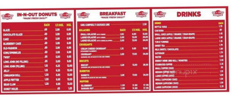 In Out Donuts menu