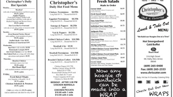 Christopher's Deli Caterers menu