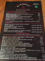 Element Wood Fire Pizza menu