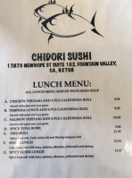 Chidori Sushi menu