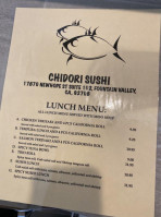 Chidori Sushi menu