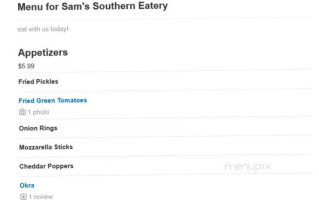 Sam's Southern Eatery menu