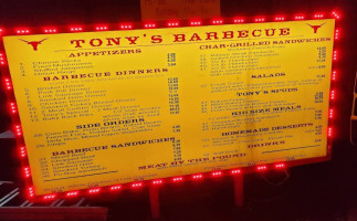 Tony's Barbecue & Steak House menu