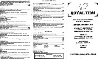 Royal Thai Bistreaux menu