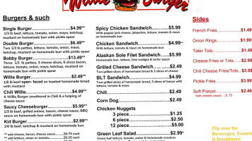 Willie's Burger menu