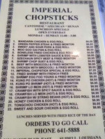 Imperial Chopsticks menu