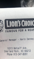 Lion's Choice menu