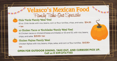 Velasco's Mexican Food menu
