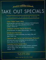 Velasco's Mexican Food menu
