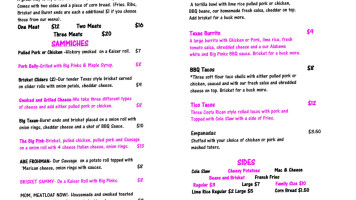 Big Pinks Bbq menu