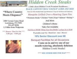 Hidden Creek Steakhouse menu