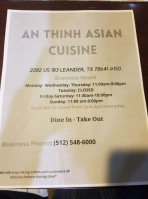 An Thinh Asian Cuisine menu
