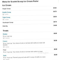 Scarlett Scoop Ice Cream menu